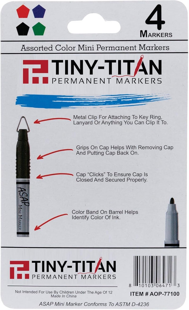 Tiny-Titan Mini Markers - Keychain Clip Golf Ball Marker - Clip On Nurse's Badge - Fine Point - Assorted Red, Blue, Green, Black - 4 Pens Per Pack - Image 4